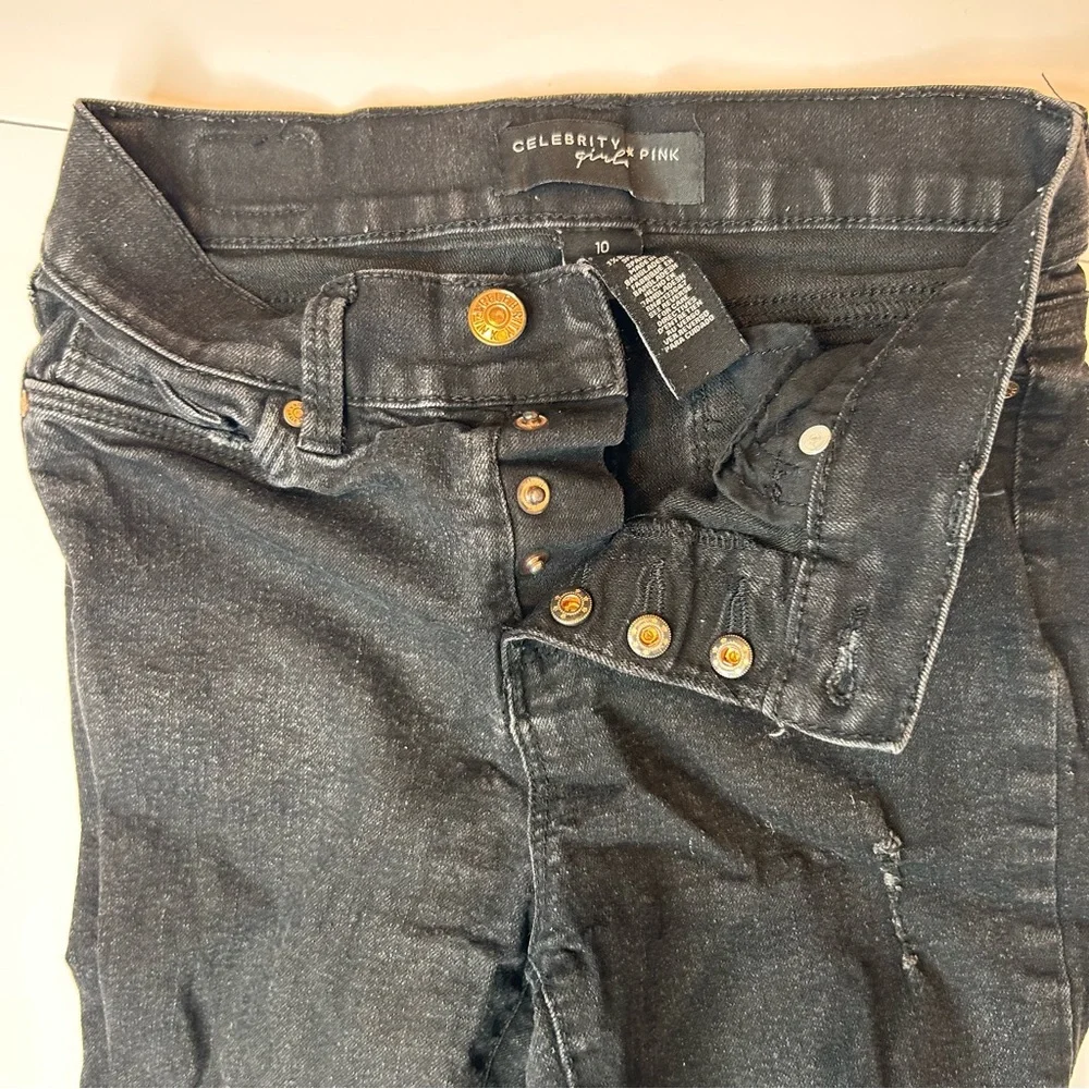 Celebrity Pink Girls Black Skinny Distressed Jeans Kids Size 10